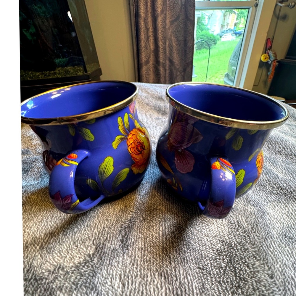 MacKenzie-Childs Flower Market Mug Lapis Blue Enamelware Set of 2 89204-65